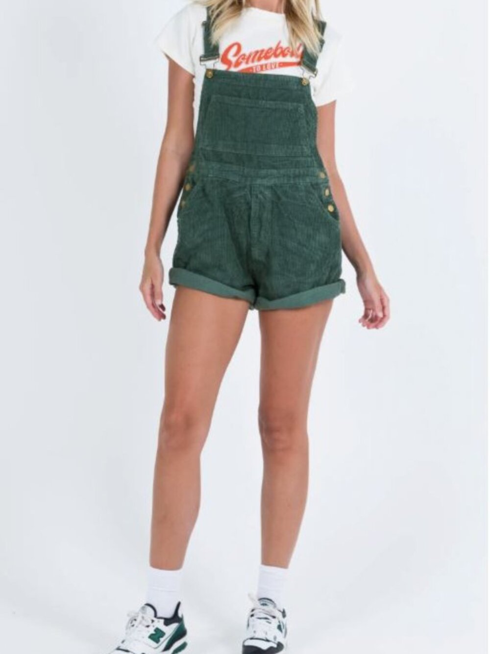 Princess Polly | Kacey Corduroy Short Overalls Green Sz 6 - Missing rivet